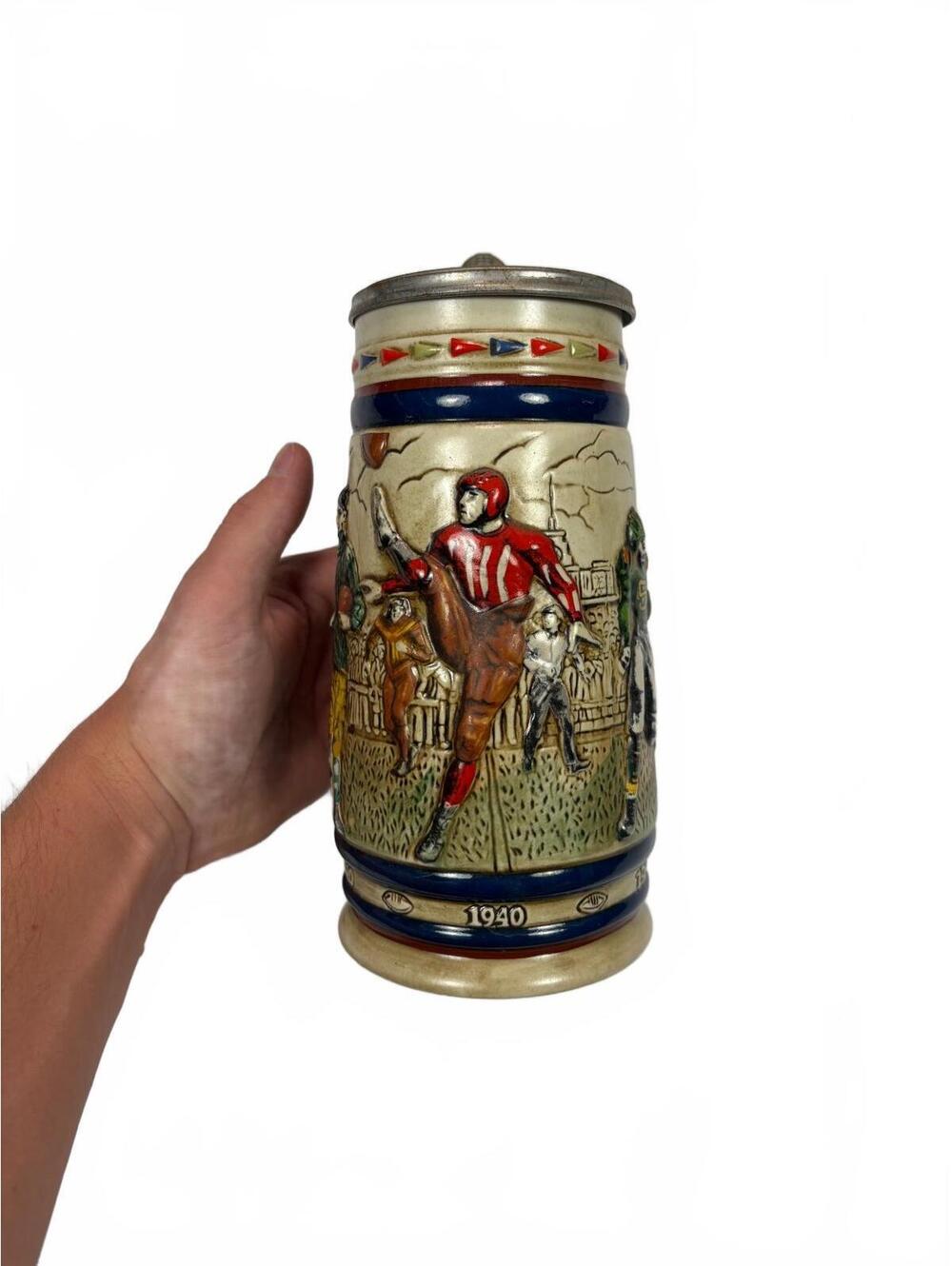 Vintage Avon 1983 Great American Football Lidded Beer Stein Ceramarte Brazil